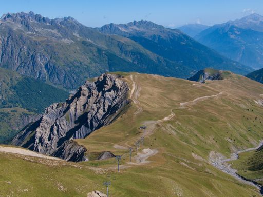 A path on the top of beautiful mountains on a sunny day ,haute savoie, France