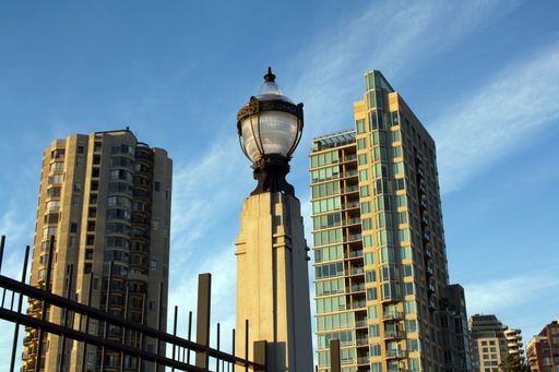 A beautiful shot of high rise buildings in sunset light in Vancouver, British Columbia, Canada