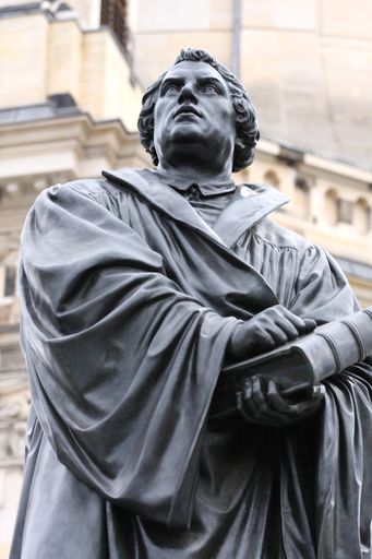 A closeup of the Martin Luther monument in Dresden, Germany