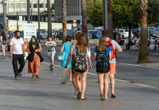 The people walking in street in Koper, Slovenia.