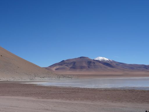 The beautiful mountains and the Laguna Verde salt lake in Bolivia