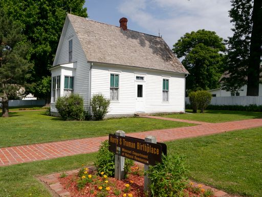 A closeup of President Harry S. Truman's birth home in Lamar, Missouri