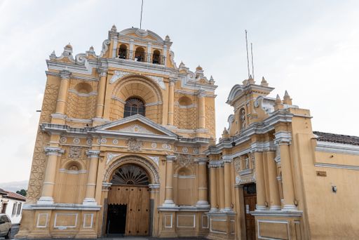 A low angle shot of the San Pedro Church in Antigua Guatemala