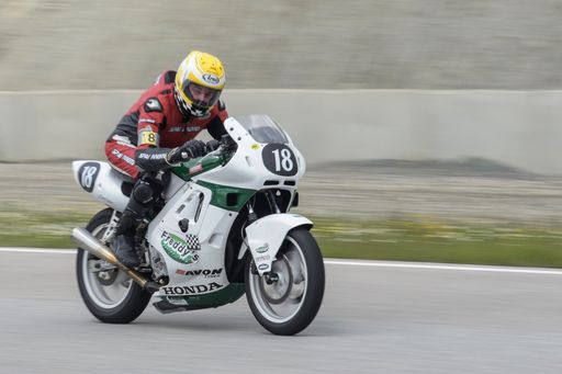 A classic revival race of Honda VFR in the asphalt speed track