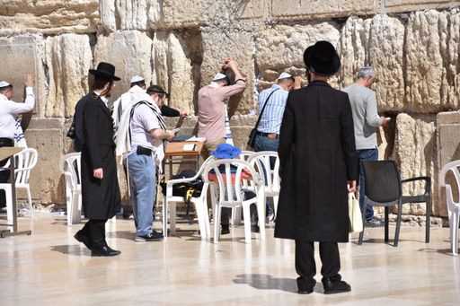 A praying scene at the Wailing (Western) Wall known in Islam as the Buraw Wall, Jerusalem, Israel