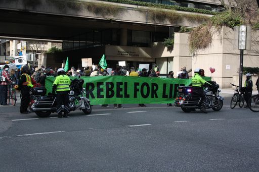 The police providing security at Climate Change protest in downtown Vancouver