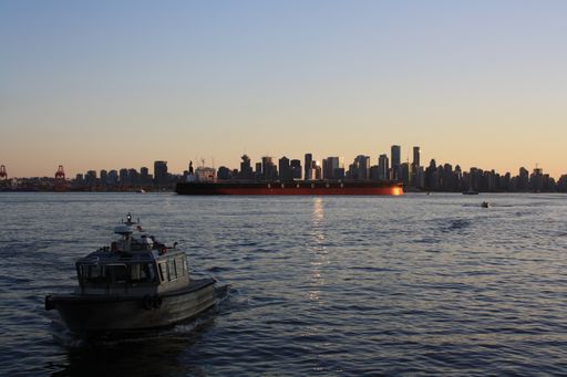 The Boat at Burrard Inlet seen from Lonsdale Quay in North Vancouver, British Columbia, Canada