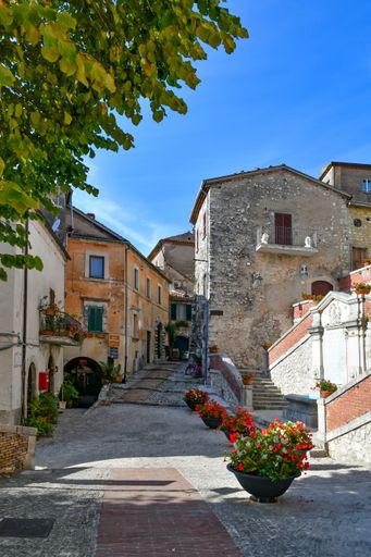 A closeup of a narrow street of Castro dei Volsci in medieval town of Lazio region, Italy