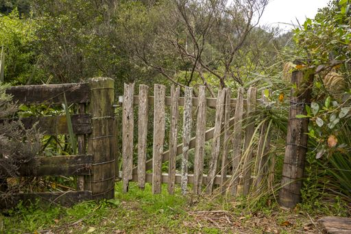 A beautiful shot of an old wooden fence surrounded by greenery