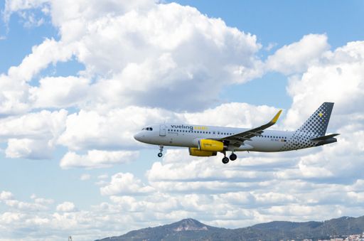 The Airbus A320 airplane landing at the Josep Tarradellas Airport in Barcelona-El Prat