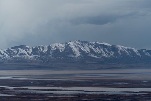 A snow-covered mountain in Antelope Island, Salt Lake City