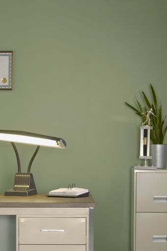 A vertical shot of an interior of an office