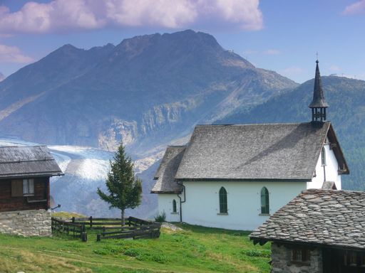 A small church in the mountains in Valais, Switzerland