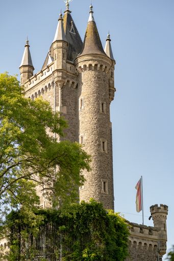 A vertical shot of the Dillenburg Castle standing near a tree, Germany