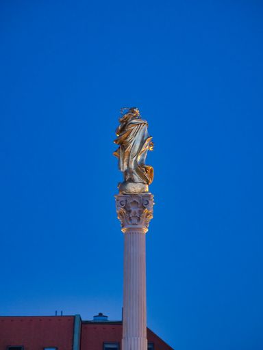 A low angle shot of the back of Plague Column in Plague Memorial, Maribor, Slovenia