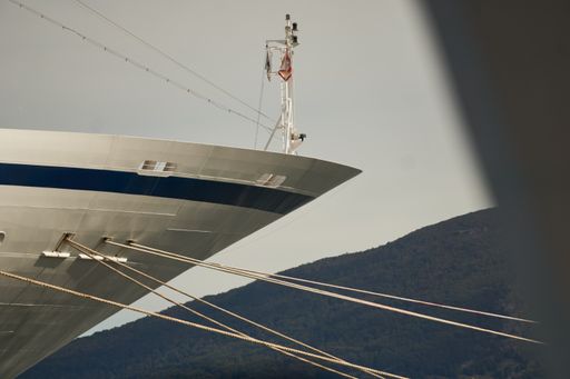 A flared bow of a cruise ship