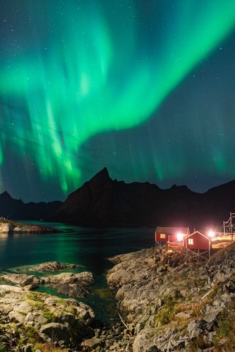 A shot of the aurora night view on Lofoten Islands, Norway