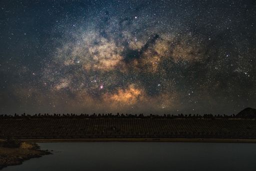 A breathtaking scenery of the Milky Way Galaxy in the scenic night sky over the seascape