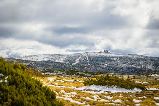 A view of the landscape on the top of the snowy mountain in Serra da Estrela, Portugal