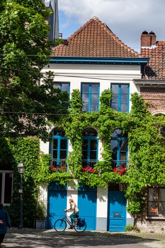 A vertical shot of the flemish historical buildings in Ghent, Belgium under the bright sunlight