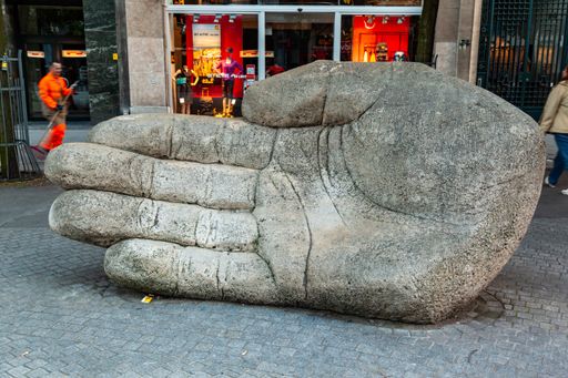 A beautiful view of Large hand sculpture in downtown Antwerp, Belgium