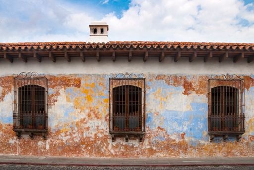 Smokestack detail in colonial house of La Antigua Guatemala, in Central America, Spanish heritage, outdoor architectural detail usually made of brick