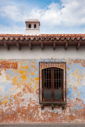 Smokestack detail in colonial house of La Antigua Guatemala, in Central America, Spanish heritage, outdoor architectural detail usually made of brick