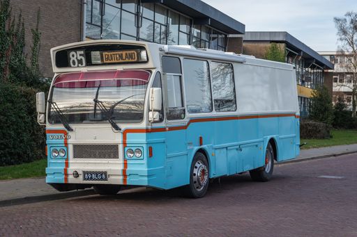 Old, customized Bus Volvo B6FA manufactured in 1985 parked by the roadside