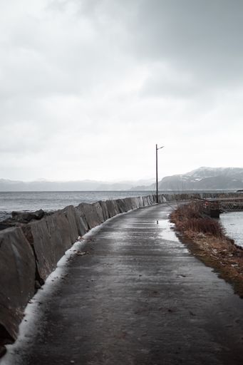 The vertical shot of a walking path along a coastline