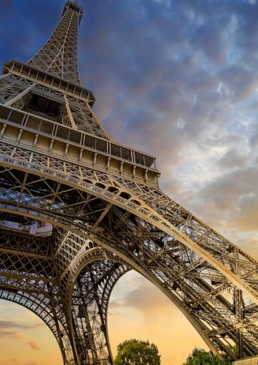 A low angle shot of the Eiffel Tower in Paris, France