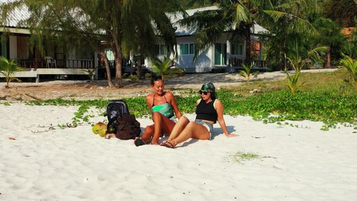 Two sexy young Caucasian ladies on vacation on Ko Samui island in the Gulf of Thailand