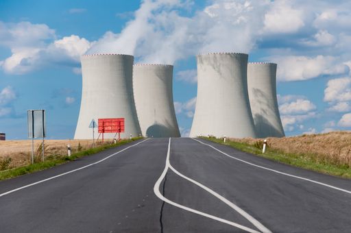 A nuclear power plant captured from the road