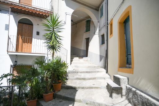 A street in the historic center of Rivello, a medieval town in the Basilicata region, Italy