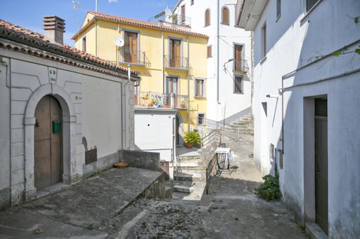 A street in the historic center of Rivello, a medieval town in the Basilicata region, Italy.