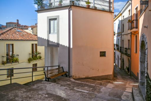 A street in the historic center of Rivello, a medieval town in the Basilicata region, Italy.