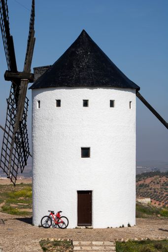 A closeup shot of Windmills of Campo de Criptana Campo in Spain