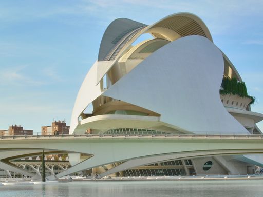 White futuristic building. Modern european architecture in Valencia, España