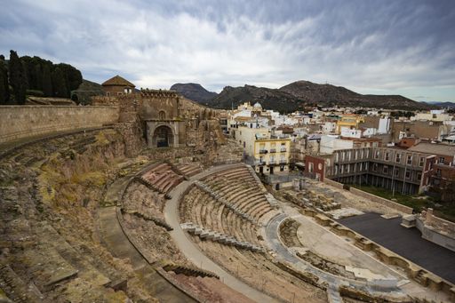 A beautiful high angle shot of the Roman Theatre in Cartagena Spain