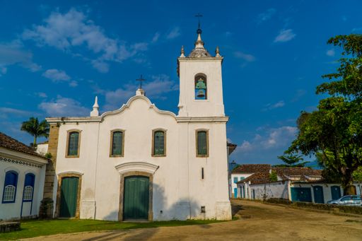 A beautiful shot of the colonial Church of Our Lady of Sorrows in Paraty, Brazil