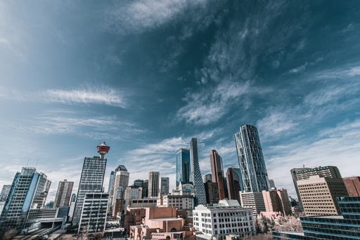 Wide angle city scape of the city of Calgary