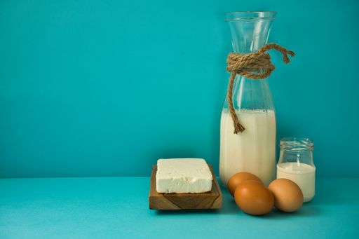 Different dairy products on a blue background