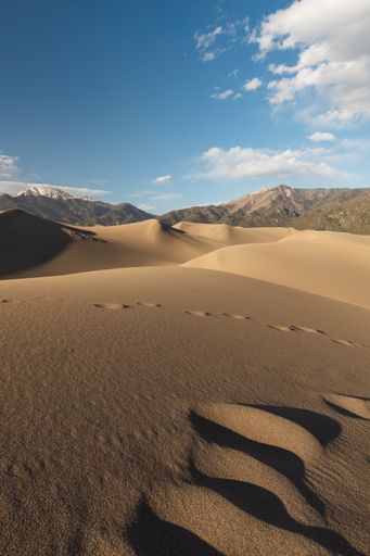 Beautiful Colorado Great Sand dunes at a bright sunset evening