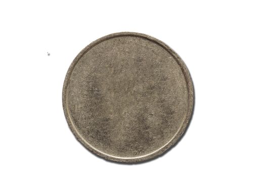 A closeup of a blank metal coin on a plain white background for individual design or montage