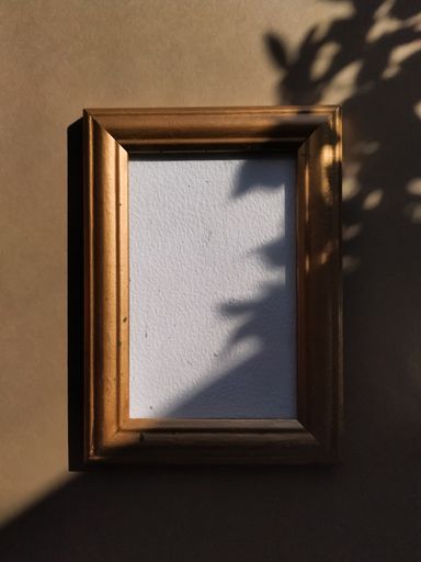 A vertical shot of a frame of a wall with white space for text with shadows of leaves on the surface