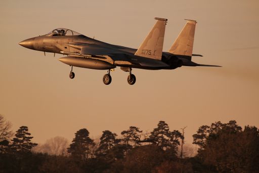 A 493rd Grim Reapers F-15C lands after one of its last sorties in 2022, before the arrival of replacement F-35 Stealth Fighters to RAF Lakenheath.