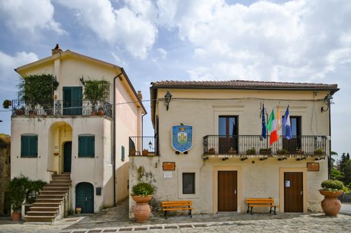 A beautiful shot of the traditional houses in Aliano village on a sunny day in Basilicata, Italy.
