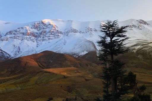 The snowy mountains against the sky