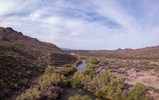 A beautiful shot of the Verde River and its Tributaries in Sedona Verde Valley with trees and mountain