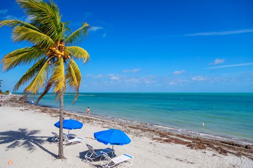 A beautiful view of the calm ocean gleaming under the cloudy blue sky coast
