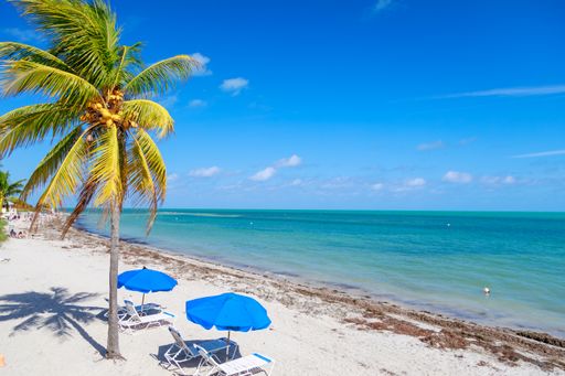 A beautiful view of the calm ocean gleaming under the cloudy blue sky on the coast